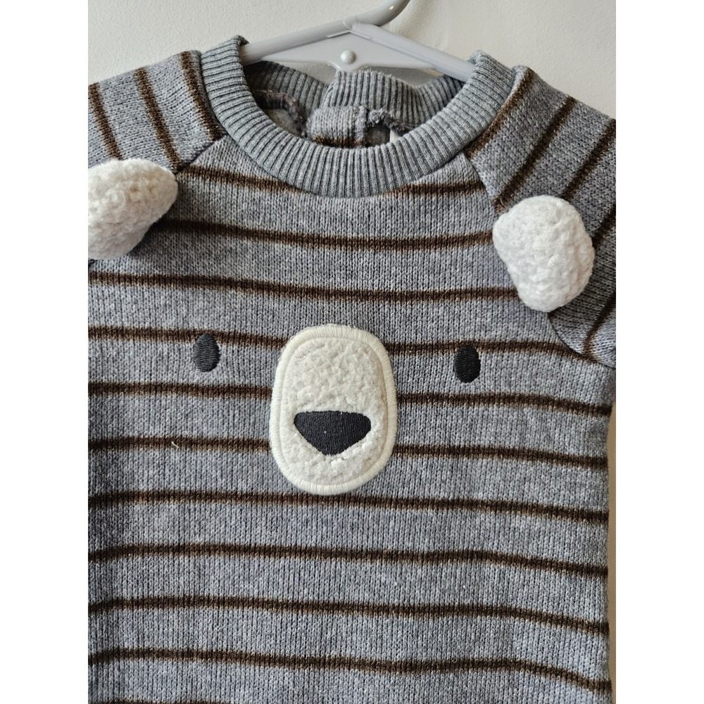 Just One You by Carter's Baby Bear Romper 3M‎ Gray Brown Striped Cozy - Picture 3 of 8